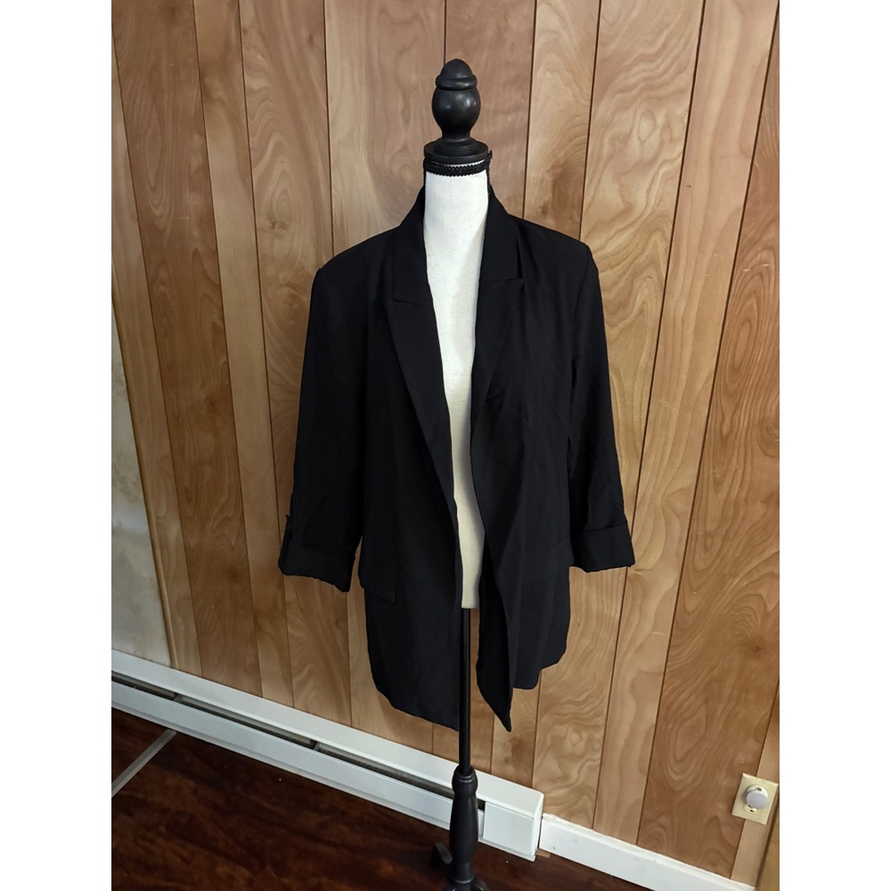 Simply Vera Vera Wang Black Open Front Blazer 3/4 Sleeve Jacket Large